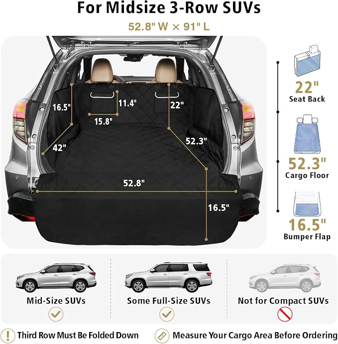 F-Color SUV Cargo Liner for Dogs - Trunk Cover with Bumper Flap Protector | Waterproof Pet Cargo Cover with Side Flaps, Non-Slip Trunk Mat, Rear Dog Car Seat Cover Prevents Scratches Pet Hair Mud Dirt - Image 2
