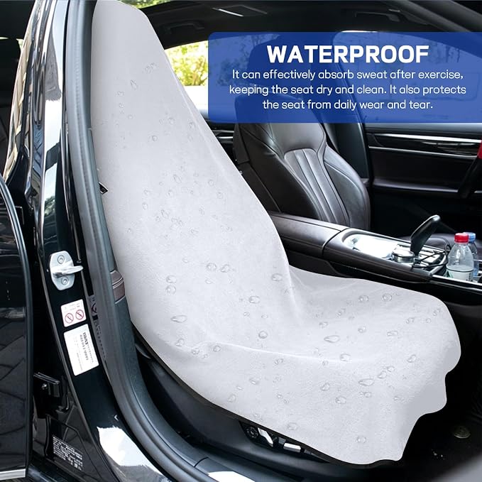 Waterproof Car Towel Seat Cover, Sweating Non Slip Car Seat Cover Protector for Gym Workout, Running, Swimming, Beach and Hiking, Machine Washable, Universal Fit for Front Seats (White) - Image 5