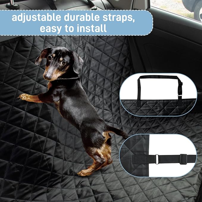 Large Dog Car Seat Cover for Back Seat, Universal Fit Bench Car Seat Cover, Waterproof Dog Hammock for Car with Adjustable Straps, Durable Seat Protector for Cars, Trucks & SUVs, Black - Image 2
