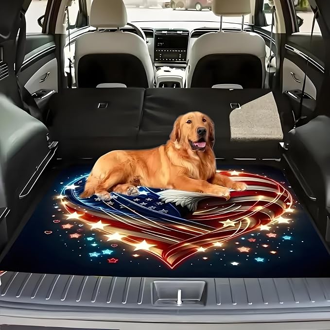 Universal Car Trunk Mat 29" x 39", Heart-Shaped Flag All Weather Trunk Protection Cargo Liner, Durable Cargo Mat Rear Trunk Liner, Stylish Vehicle Interior Accessories Suitable for Most Car Models - Image 3