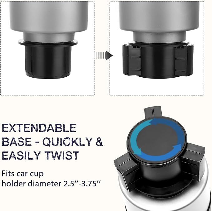 SEVEN SPARTA 2 Pack Car Cup Holder Expander Organizer Adjustable Base, Compatible with Yeti 20/26/30 oz, Hydro Flasks 32/40oz, Nalgenes 30/32/38/48 oz, Other Bottles in 3.4"-3.8" (Black and Silver) | Compatible with Yeti, Hydro Flask & Owala 32-40oz, U... - Image 2