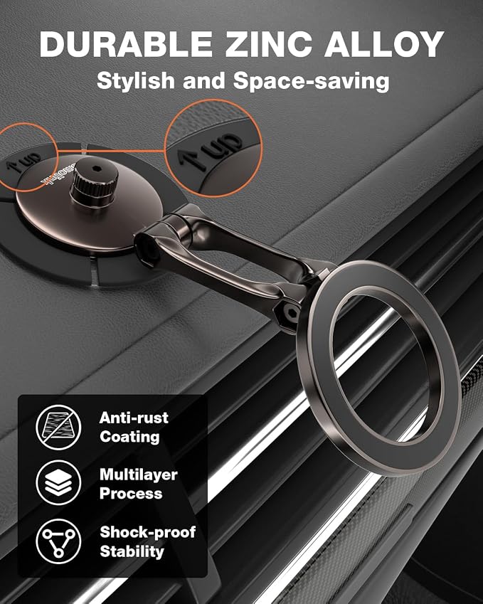 Smolink for MagSafe Phone Mount for Tesla Screen and Dashboard | All-Metal Magnetic Phone Holder with Foldable Hidden Design for Tesla 3/Y/S/X and MagSafe iPhone 17/16/15/14 Pro Max, Black - Image 6