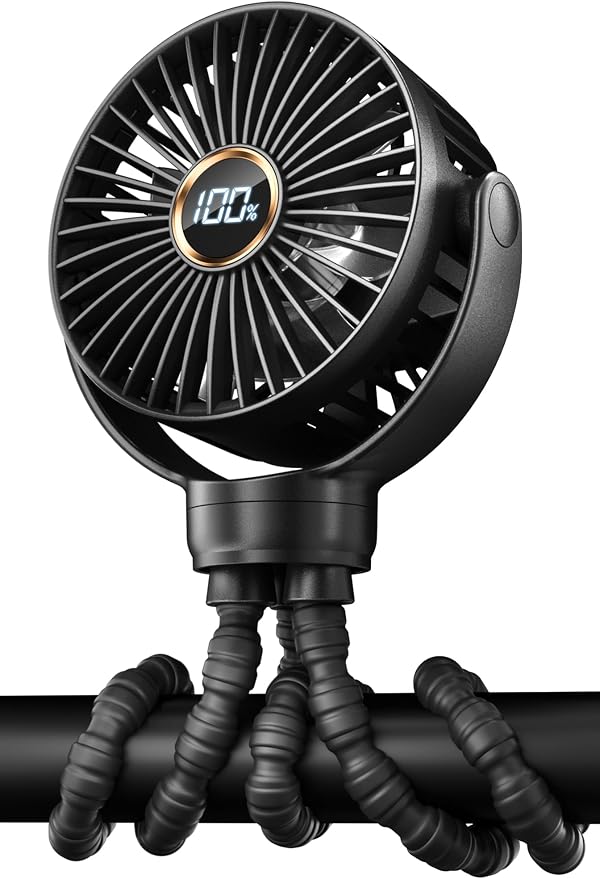 KIDEE Mini Stroller Fan, Portable Baby Fans Battery Operated, LED Display with 3 Speeds, Small Clip on Fan Desk Fan USB Rechargeable, Personal Handheld Fans for Outdoor Travel, Children Gift by KIDEE