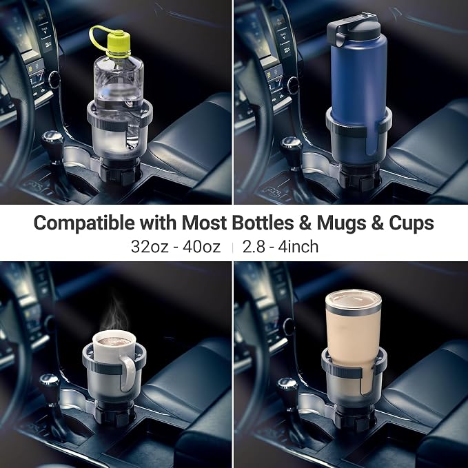 2-in-1 Car Cup Holder Expander for Phone MagSafe, Upgraded Cup Holder Phone Mount for Car with Adjustable Base, Compatible with Yeti 20/26/30 oz, Hydroflask 32/40 oz (Transparent Black) - Image 6