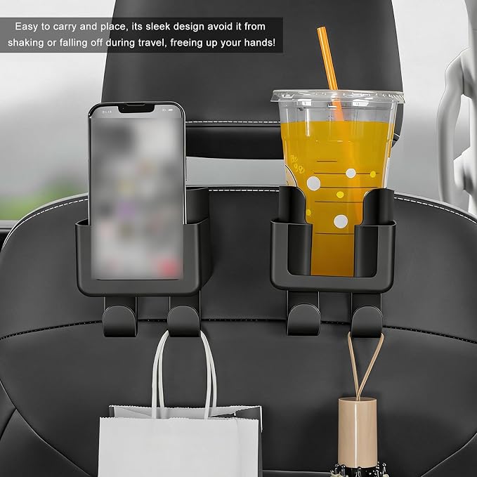 4 PCS Headrest Cup Holder for Car Back Seat, Auto Bottle & Phone Holder with Headrest Hooks, Multifunctional Plastic Back Seat Organizer for Phones Drinks Bags, Car Accessories - Image 6