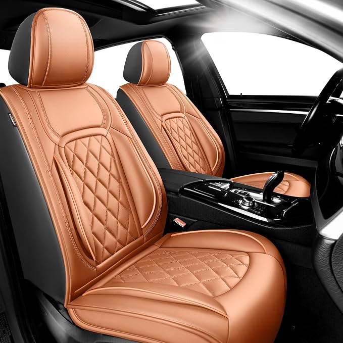 Fit Land Cruiser Premium Leather Car Seat Covers for Toyota Land Cruiser 2000-2025 2026 - Waterproof，Breathable，All-Weather Seat Cushion Protecto & Airbag Compatible, 2 Front Seat Brown by Unknown