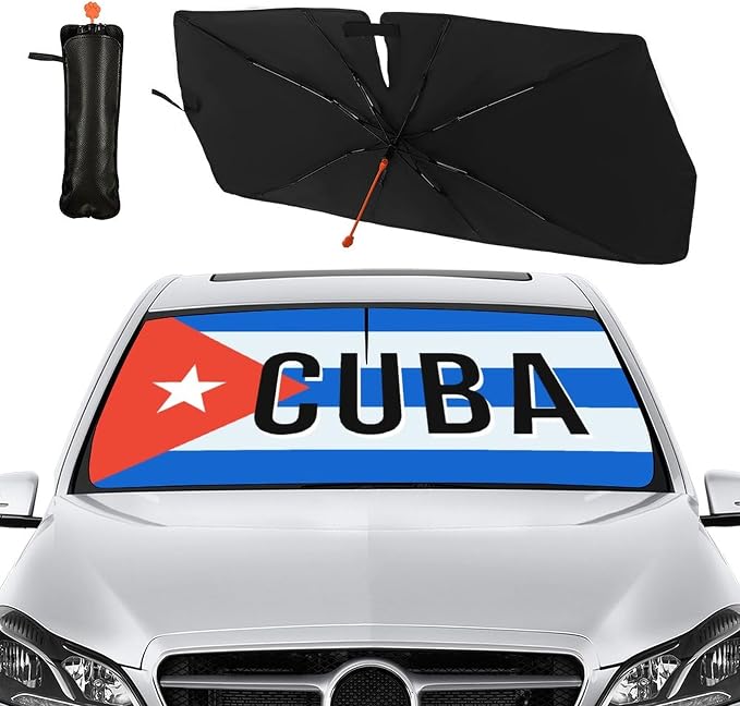 Cuba Flag Cuban Car Windshield Sun Shade Umbrella Bendable Handle Foldable Funny Cuban Flag Sunshade for Car Windshield Block UV Rays Keep Vehicle Cool for Sedans SUV Trucks Cars 57"x30" by DOPINDU