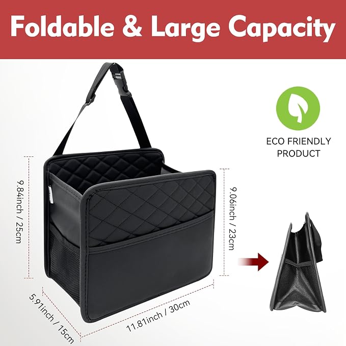 Witaxima Upgraded Extra Large Car Seat Organizer Backseat with 3 Storage Pockets, Multipurpose Car Organizer Hanging Car Trash Bag Can Premium PU Leather Garbage Can 3 Gallon Large Capacity, Black. - Image 2