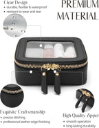 Small Clear Makeup Bag for Purse, Travel Cosmetic Case, Black, Mini | Waterproof PU Leather, Transparent Square Make Up Pouch with Zipper, Tiny Toiletry Organizer Bag for Women Car Essentials Bag - Image 2