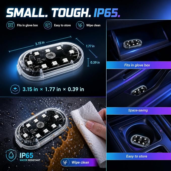8PCS Magnetic Wireless Interior Car Lights, 8 Colors RGB Ambient Nightlight | LED Rechargeable Strobe Lighting with Remote & Touch Control, Vehicle Decor for Footwell Door Dash Glove Box – Car Truck SUV - Image 6