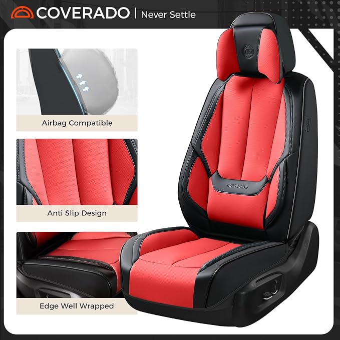 Coverado Car Seat Covers, Seat Covers for Cars, Waterproof Leather Auto Seat Protectors, Leather Car Seat Cushion, Car Interiors Accessories Universal Fit for Most Cars - Image 5