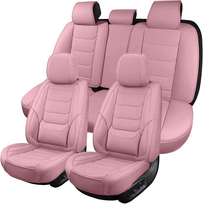 Leather Car Seat Covers Full Set Automotive Seat Protectors | Breathable Waterproof Durable Full Surround & Lumbar Support Design Non-Slip Universal Fit for Most Cars SUV Trucks Van Pink by Unknown