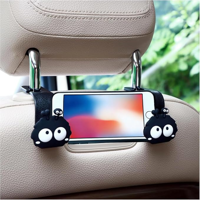 Car Hooks for Purses and Bags Cute Soot Sprite, 2 Pack Black | 360° Rotation, 44LBS Heavy Duty, Universal Car Hooks for Headrest, Cute Car Accessories - Image 4