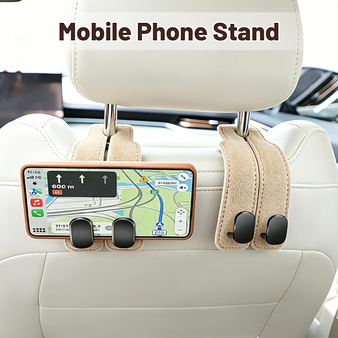 SUKIPIN Car Hooks, Car Seat Headrest Hooks for Purses and Bags 2-Pack Beige | Car Accessories for Women, Solid Durable Construction, Quick Tool-free Mounting, Universal Fit for Most Vehicle Headrests - Image 5