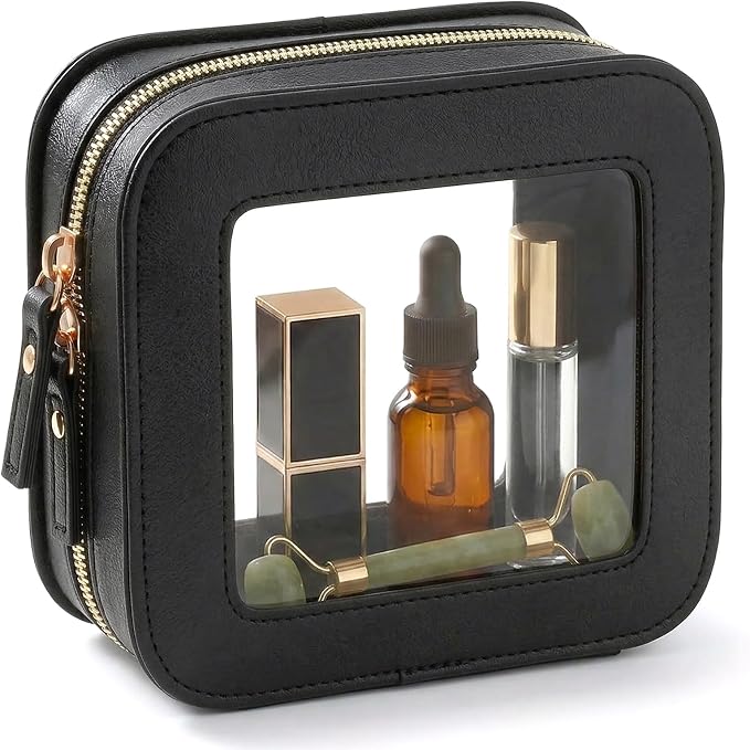 Small Makeup Bag for Purse Mini Cosmetics Bag Clear Cute Cosmetic Pouch for Women with Slip-in Pockets Car Bag for Essentials Accessories for Women Men Square Black by LETGO