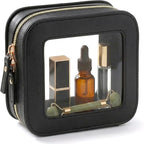 Small Makeup Bag for Purse Mini Cosmetics Bag Clear Cute Cosmetic Pouch for Women with Slip-in Pockets Car Bag for Essentials Accessories for Women Men Square Black by LETGO
