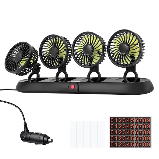 Portable 4-Head Car Cooling Fan with Cigarette Lighter Plug | Powerful Airflow Fan for Vehicles Cars Taxi and Road trips by Unknown