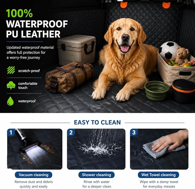 SUV Cargo Liner for Dogs,60/40 Split Seat Access,Waterproof Dog Trunk Cover | Feature: 60/40 Split Access | Material: Waterproof PU Leather | Protection: 15.5" Side Flaps & 19.5" Bumper Flap - Image 8