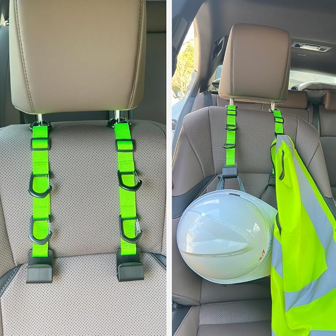 Car Headrest Hooks, Backseat Storage Organizer Hangers, Universal Vehicle Seat Back Hooks, 4 Pack (brightgreen) - Image 6