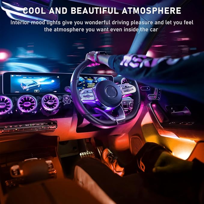 Ohleats Car LED Strip Light, 48 LED RGB Auto Interior Atmosphere Lights, Cigarette Lighter Under Dash Ambient Night Light, Interior Lamp Lighting Kit (Orange, Cigarette Lighter) - Image 4