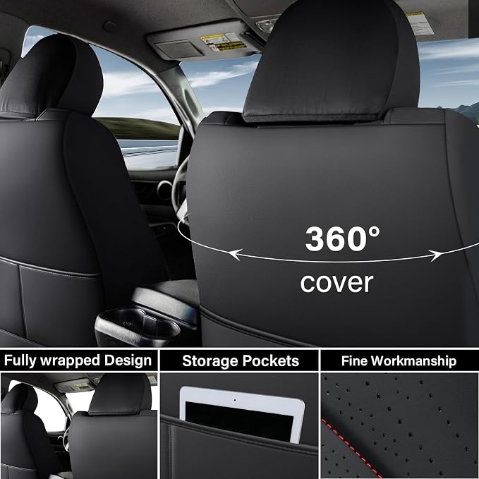 Coverado Tacoma Seat Covers, Car Seat Covers Front Seats, Leather Seat Covers for Cars Car Seat Protector Cushion Tacoma Accessories Custom Fit 2005-2023 Toyota Tacoma Double/Crew Cab(Red) - Image 2