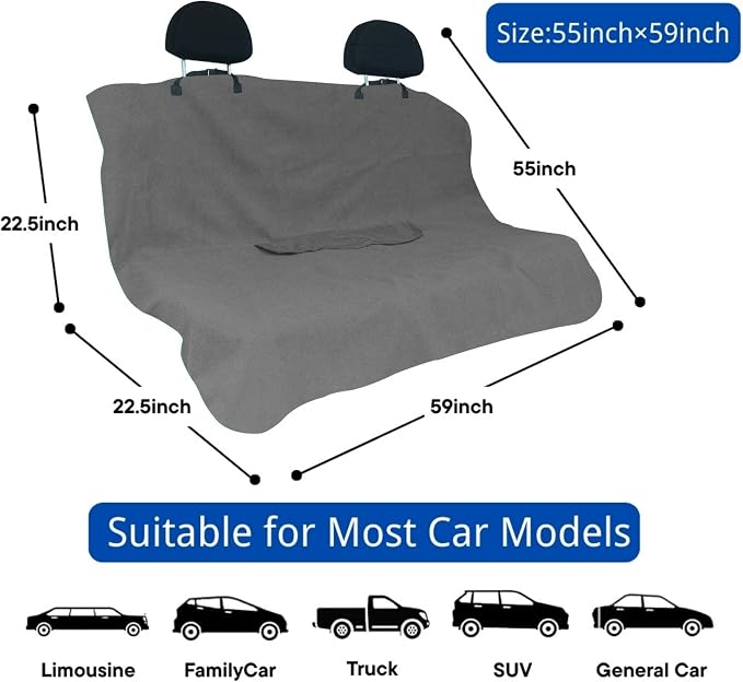 Waterproof Car Seat Cover for Front Seats, Protector for Cars SUVs Trucks, Sweat Towel Seat Covers Bucket for Gym,Workout,Beach,Hiking,Running(Grey,Rear Bench Seat Towel) - Image 4