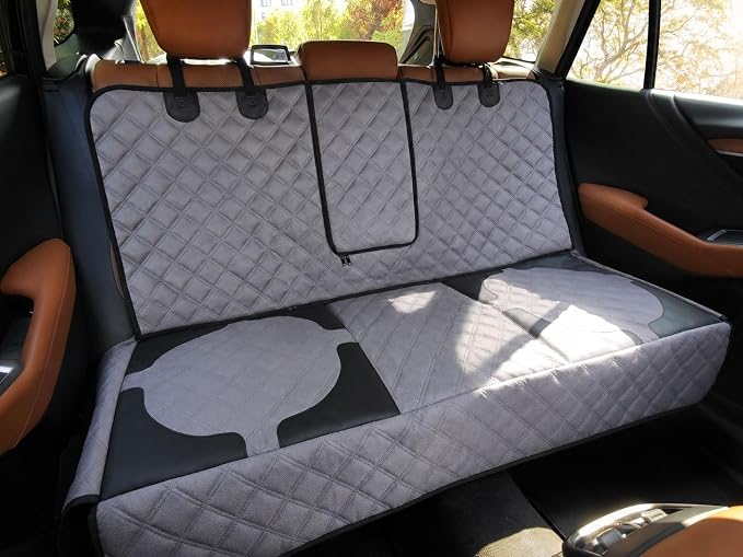 Pet Bench Seat Covers for Mid-Size Sedans and SUVs, Heavy Duty Nonslip Car Seat Protector for Child Car Seat, Waterproof Back Seat Covers for Dogs and Kids, Armrest & Seatbelt Access(Grey) by Unknown