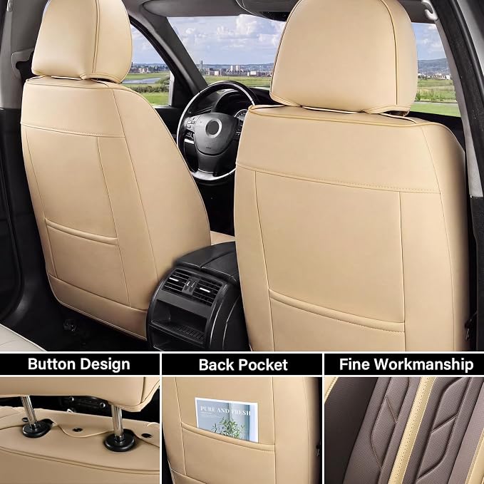 Coverado Seat Covers, Car Seat Covers Front Seats, Leather Seat Covers for Cars, Automotive Seat Covers Car Seat Protector Car Seat Cushion Universal Fit for Most Sedan SUV Pick-up Truck(Beige&Coffee) - Image 3