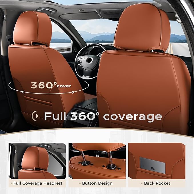 Coverado Car Seat Covers, Front Covers for Cars, Car Seat Cover Front Seats, Automotive Seat Cover, Waterproof, Leather Car Seat Cushion, Universal Interior Covers Seat Protectors for Most Cars - Image 4