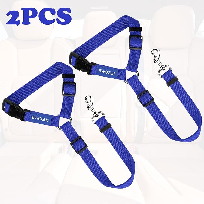 BWOGUE 2 Pack Dog Seat Belt for Car, Nylon Headrest Restraint, Dark Blue | Headrest Loop for Car Travel, 18-30 in Adjustable, Thick Nylon Safety Strap, 2 Pack for Dogs and Cats, Use with Dog Harness - Image 2