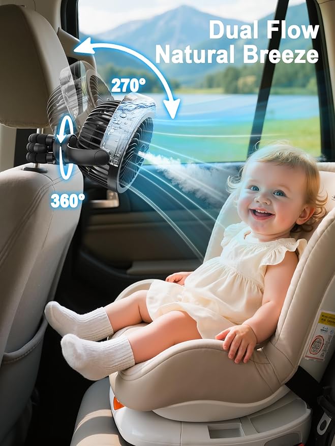 Misting Stroller Fan, 6000mAh Battery Operated Portable Fan with Light & 360° Pivoting, Personal Fans with Flexible Tripod for Baby, Office, Travel,Treadmill,Outdoors - Image 6
