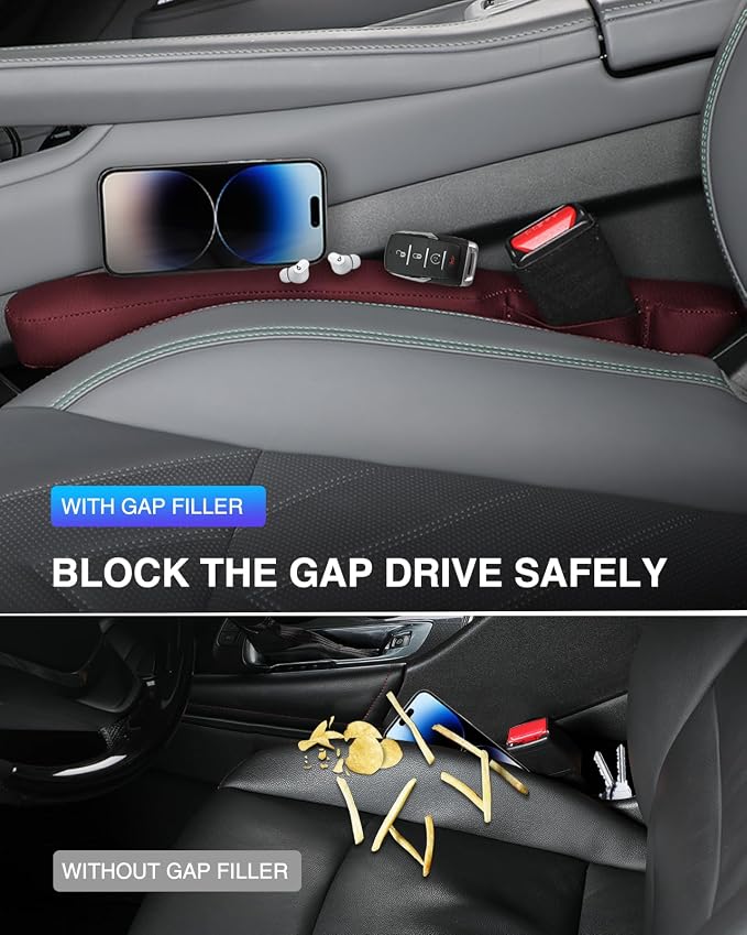 Leather Car Seat Gap Filler Universal for Car Truck SUV to Block The Gap Between Seat and Console Stop Things from Dropping 2 Sets Red, SGF02R - Image 6