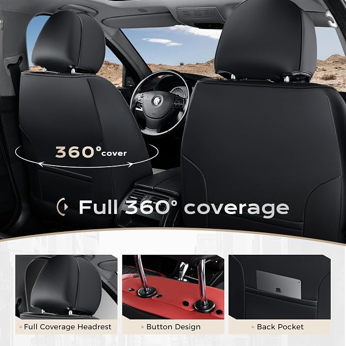Coverado Car Seat Covers Front Seats, Seat Covers for Cars, Car Seat Protector, 2-Pack Car Seat Cushion Nappa Leather, Waterproof Seat Covers Carseat Cover Universal Fit for Most Cars(Red&Black) - Image 3