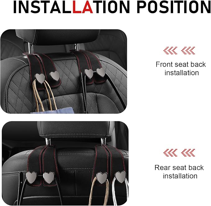 2 PCS Car Seat Headrest Hook, Suede Cute Heart Shape Metal Double Head Purse Hook, Universal Automotive Seat Back Storage Hanger, Car Accessories for Women (Black) - Image 7