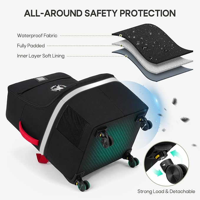 RAINSMORE Padded Car Seat Travel Bag for Airplane with Spinner Wheels | Heavy Duty Carseat Backpack for Air Travel Large Rolling Airport Gate Check Bags Fits Baby Car Seats & Boosters - Image 4