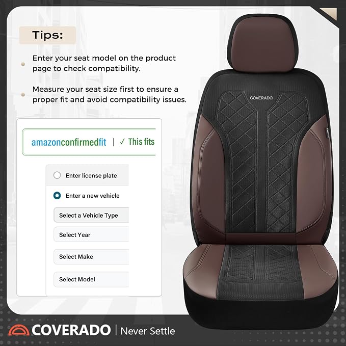 Coverado Seat Covers for Car 5 Seats, Leather Car Seat Covers Fullset, Breathable Mesh Front and Rear Protectors, Coffee Luxury Automotive Covers, Universal Fit for SUV, Truck, Sedan - Image 5
