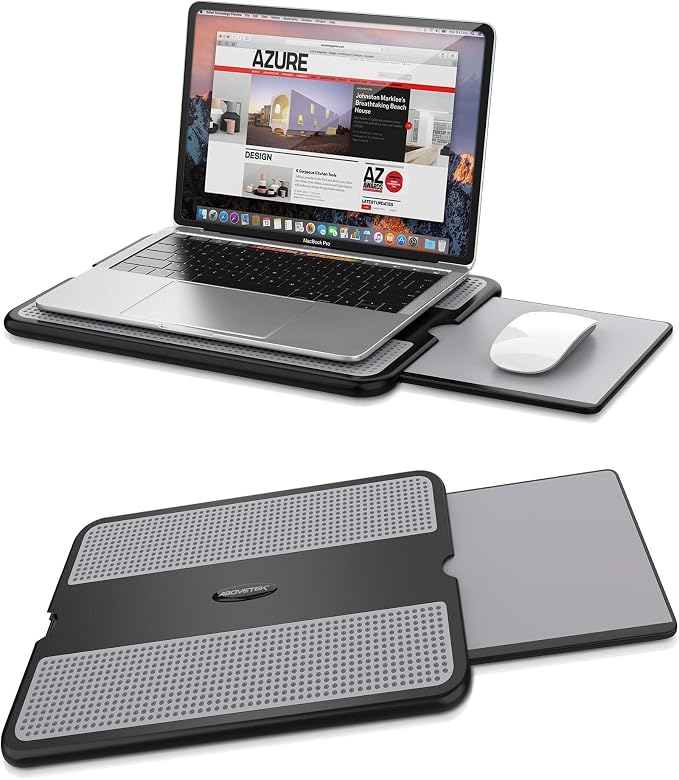 AboveTEK Portable Laptop Lap Desk w/Retractable Left/Right Mouse Pad Tray, Non-Slip Heat Shield Tablet Notebook Computer Stand Table w/Sturdy Stable Work Surface for Bed Sofa Couch or Travel by AboveTEK