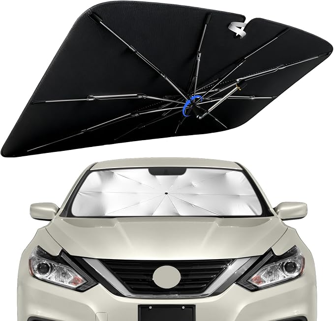 Windshield Sun Shade for Nissan Altima 2013-2018 with 360° Rotating Shaft | Custom Fit Umbrella Sunshade for UV Blocking, Interior Heat Protection, Easy Storage, UPF 50+ Cool Windshield Cover by Lonyaqui