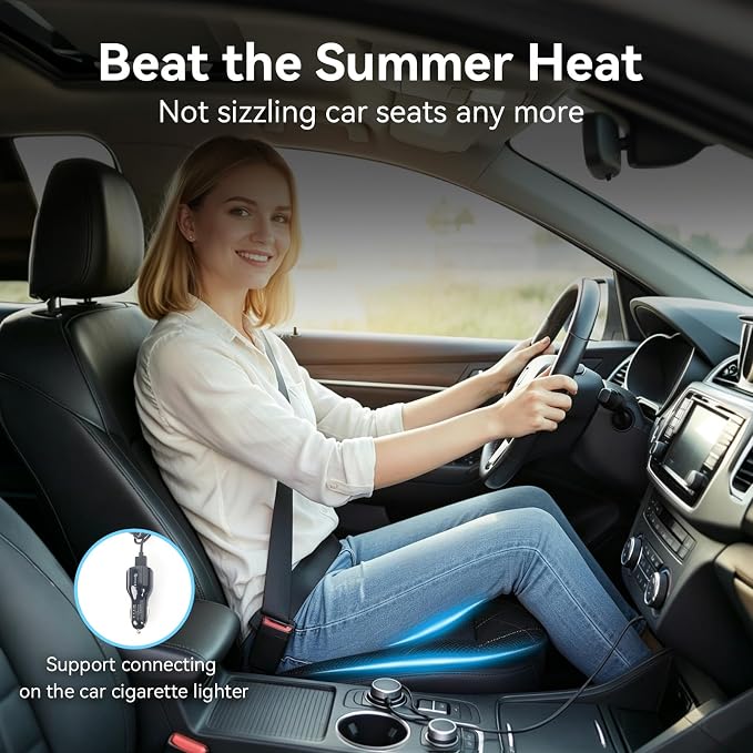 Cooling Car Seat Cover, Black Automotive Air Ventilated Cooling Seat Cover with 3 Adjustable Speeds for Summer Driving, Comfortable Cooling Car Seat Cushion for Car SUV Truck Van, Home & Office Chair - Image 7