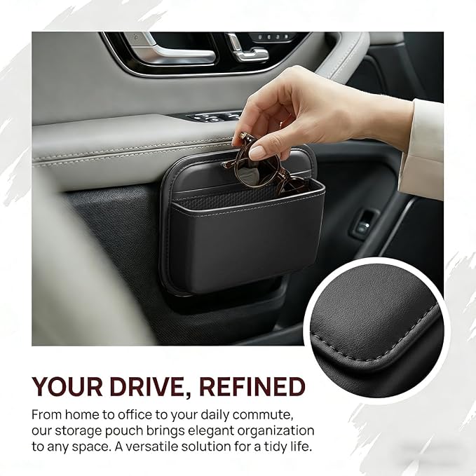 Car Seat Side Pocket Organizer, Self-Adhesive Leather Vehicle Seat Console Storage Pouch Box for Phones, Keys, Pens, Auto Interior Door Organizer Pocket Bag, Universal for Vehicles (Black) - Image 5
