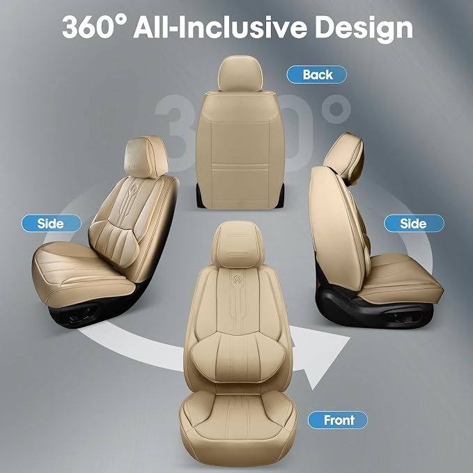AOOG Car Seat Covers Custom Fit for Ford F150 2009-2026, Faux Leather Seat Cover Set for 2017-2026 F250 F350 F450, Accomodating Regular Cab Super Cab Super Crew Pickup Truck Cushions(Beige, Full Set) - Image 6