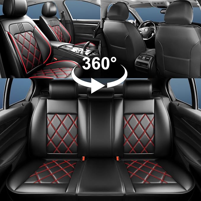 Soul Car Seat Covers Custom Fit for Kia Soul 2010-2026, Premium Full Coverage Leather Automotive Seat Protectors, All Seasons Waterproof Breathable, Airbag Compatible (Full Set, Red & Black) - Image 7