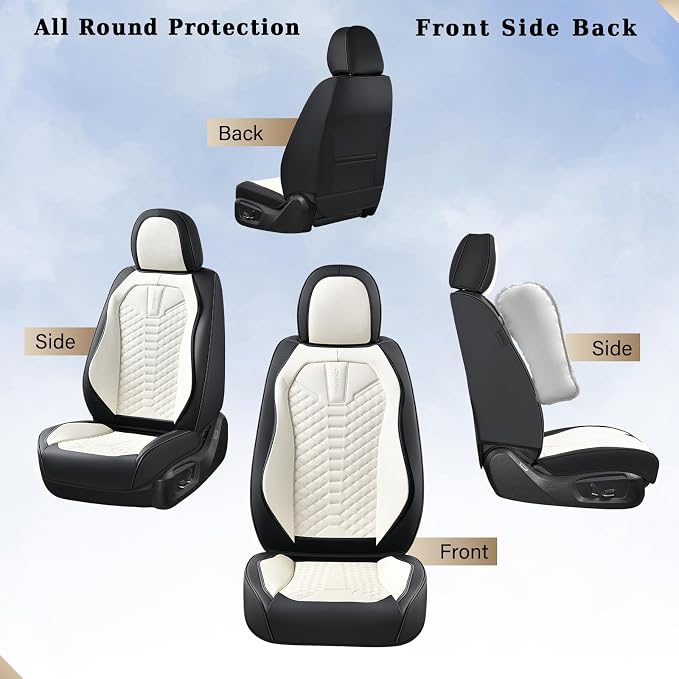 Coverado Car Seat Covers, Front Seat Cover, Waterproof Nappa Leather Seat Covers for Cars, 2 Pack Driver Car Seat Protectors, Automotive Seat Covers Universal Fit for Most Cars, Black&White - Image 7