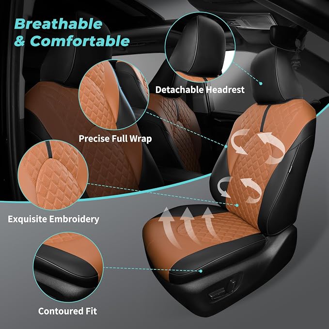 Custom Seat Covers for Toyota Highlander 2020-2026 7 Seats | black brown, faux leather, 2nd row captain chairs, waterproof, breathable, airbag compatible, stain resistant, easy install - Image 7