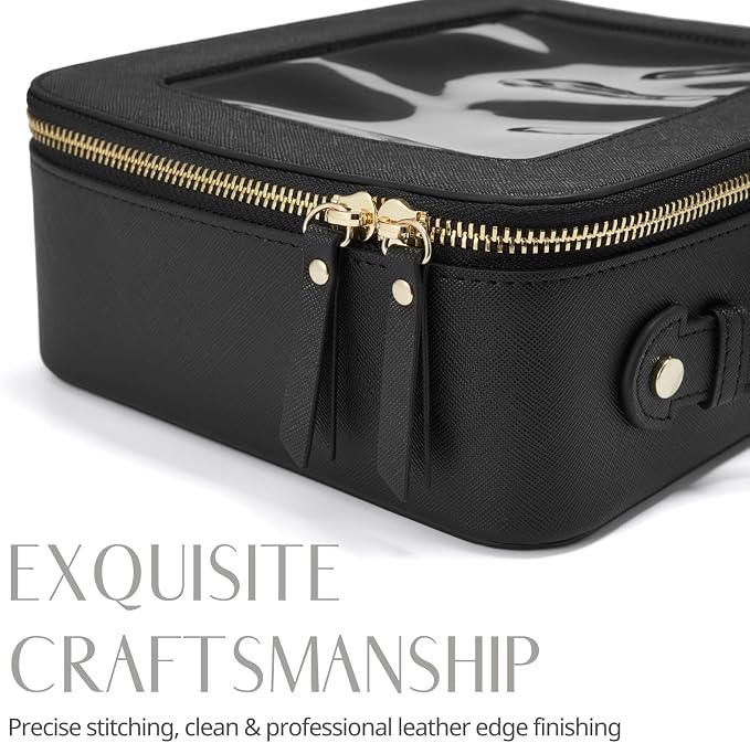 Clear Toiletry Bag 2 Pack, Travel Makeup Bag Medium and Large Black | Structured Clear Cosmetic Case with Zipper, Car Essential Organizer Bag for Women, Waterproof PU Leather, Wide Open Portable - Image 8