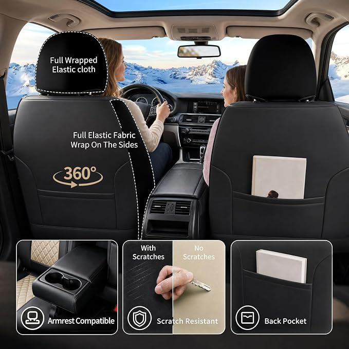 for Subaru Forester 2009-2026 Car Seat Covers, Full Set, Beige | Luxury Full Coverage Leather Seat Protectors, Waterproof Breathable, Non-Slip, Easy to Install, Airbag Compatible, All-Season - Image 7