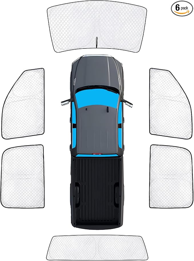 KMF 6pcs Thicken Sun Shades for Dodge Ram 2500 3500 Accessories 2010-2025, Custom Fit Full Car Window Covers Sunshade for Windshield Side Rear, UV Block Privacy for Camping Outdoor by KMF