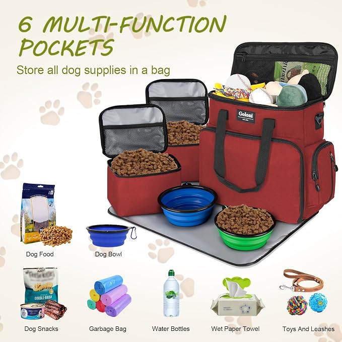 Dog Travel Bag Airline Approved–Pet Travel Tote with Collapsible Bowls,Food Containers & Feeding Mat–Multi-Pocket Organizer for Dogs & Cats, Durable & Water-Resistant for Hiking,Trips,Outdoors - Image 4