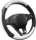SEG Direct Steering Wheel Cover 14.5-15 inch Car Auto Interior Accessories | Universal Medium Standard Size 37-39cm for Car Truck SUV, Microfiber Leather, Anti-Slip Comfortable Grip, Black and White by SEGDirect