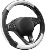 SEG Direct Steering Wheel Cover 14.5-15 inch Car Auto Interior Accessories | Universal Medium Standard Size 37-39cm for Car Truck SUV, Microfiber Leather, Anti-Slip Comfortable Grip, Black and White by SEGDirect